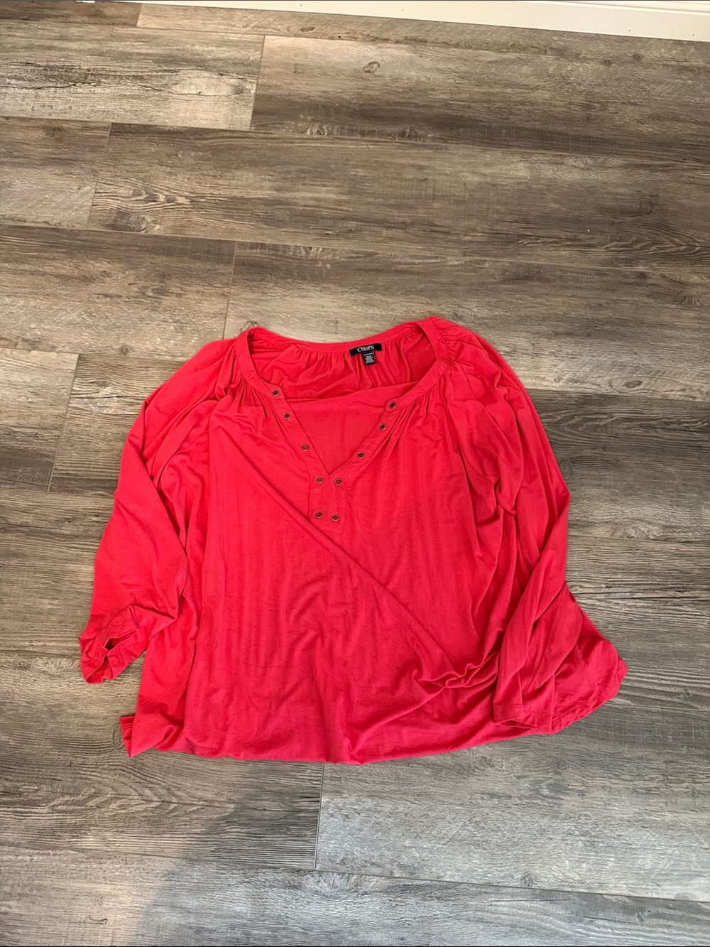 Chaps Bright Coral Red Long-Sleeve Henley Top
